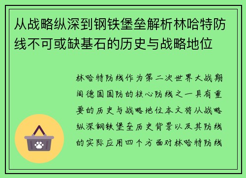 从战略纵深到钢铁堡垒解析林哈特防线不可或缺基石的历史与战略地位